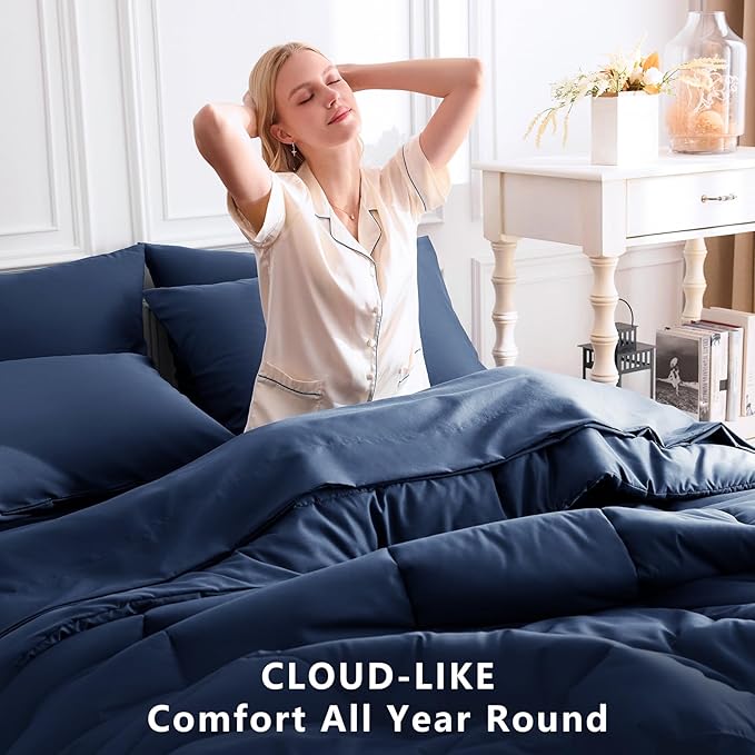 CozyLux Queen Comforter Set Navy Blue, 7 Pieces Bed in a Bag, All Season - Image 4