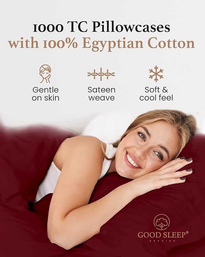1000 TC Burgundy King Pillowcases Set of 2 100% Egyptian Cotton Pillow Cases - Image 4