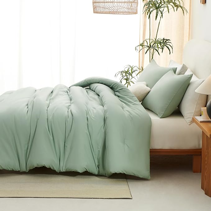 CozyLux Oversized King Comforter Set Sage Green, 3 Pieces 120x98 Solid - Image 6