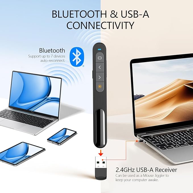Norwii Rechargeable Bluetooth Presentation Clicker, Wireless Presenter, PowerPoint Presentation Remote with Pointer, Slide Clicker with 328ft Range for Teacher and Presenter, macOS Applicable