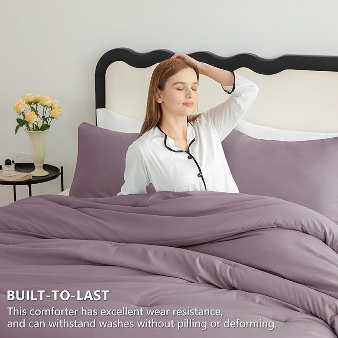 CozyLux Twin Comforter Set Dusty Purple, 2 Pieces Twin Extra Long Solid - Image 3
