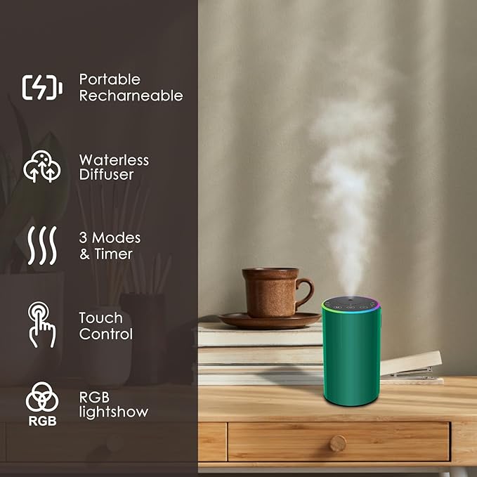 Waterless Essential Oil Diffuser, 7 Colors LED Light, Battery Powered Mini - Image 7