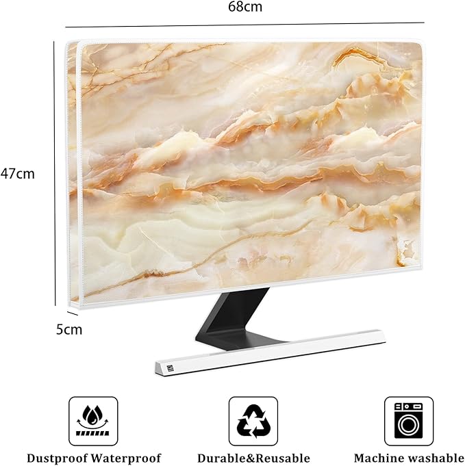 Baocicco Abstract Computer Monitor Cover with Marble Design Aesthetic Laptop Computer Cover for Xmas Home Office Decoration Anti-Static Dustproof Protective Covers for LCD/LED/HD 26, 27, 28 Inch