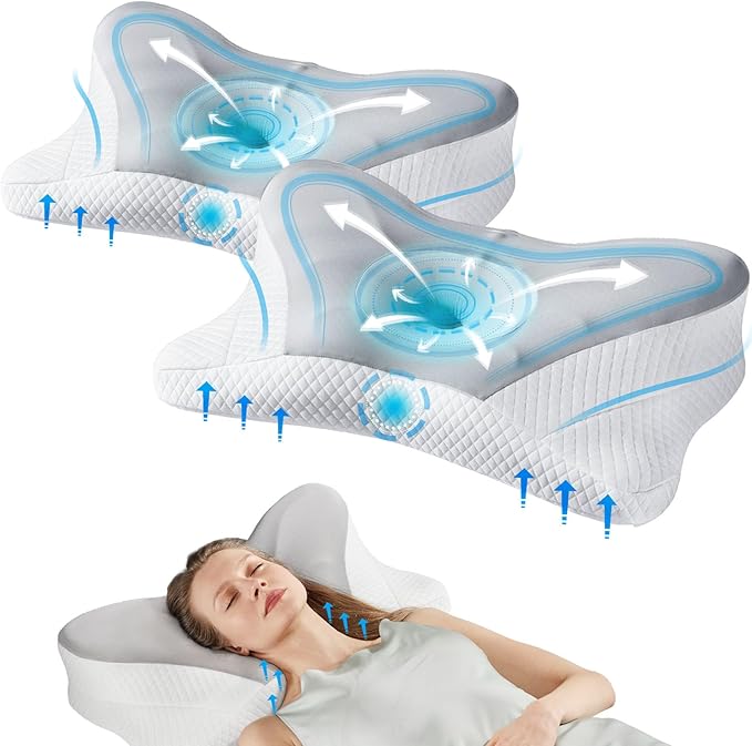 DUMOS Cervical Neck Pillow, Cooling Ergonomic Memory Foam Pillows by DumosLifestyle