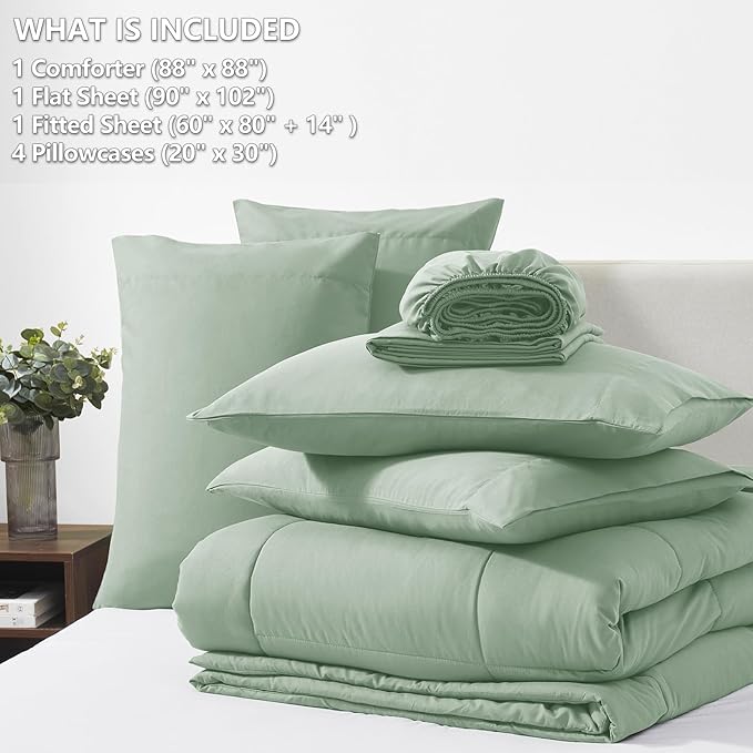 CozyLux Queen Comforter Set Sage Green, 7 Pieces Bed in a Bag, All Season - Image 6