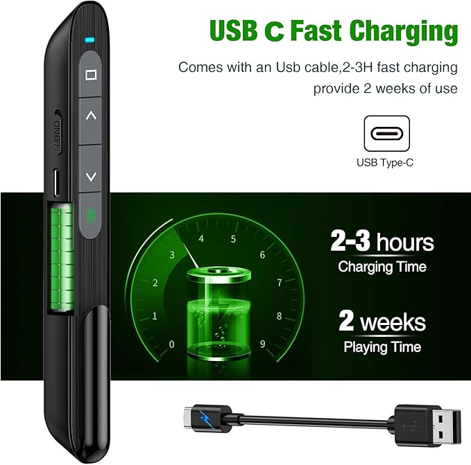 Green Wireless Presenter Remote Presentation Clicker for PowerPoint, Slide Advancer for Mac Laptop Computer Office Class