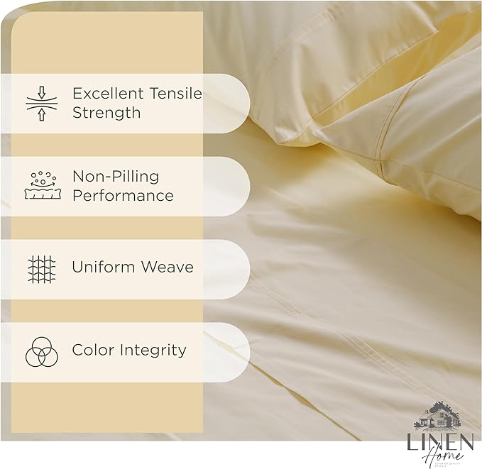 Linen Home 100% Cotton Percale Sheet Set, King Size, Deep Pocket, 6 Pieces Set - Image 2