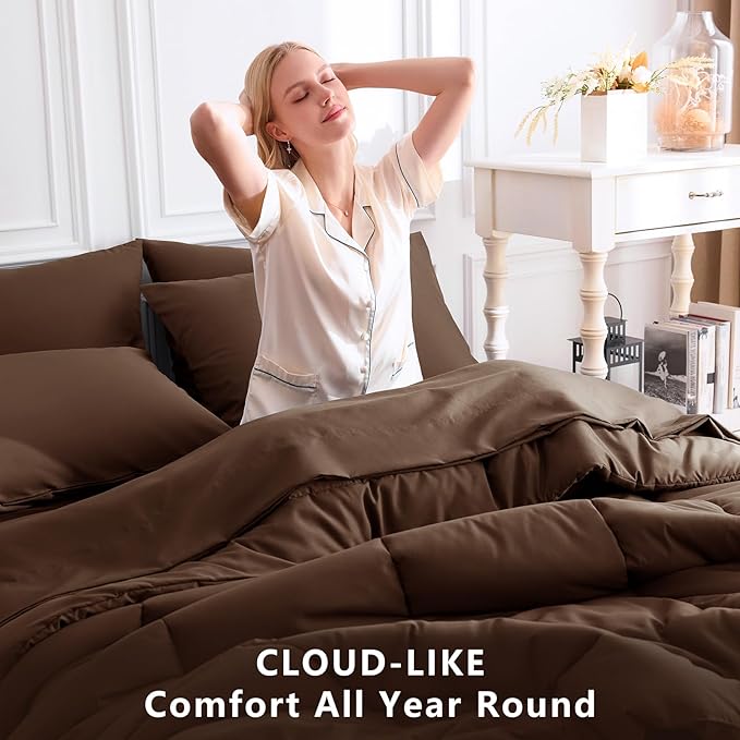 CozyLux King Size Comforter Set Brown, 7 Pieces Bed in a Bag, All Season - Image 4