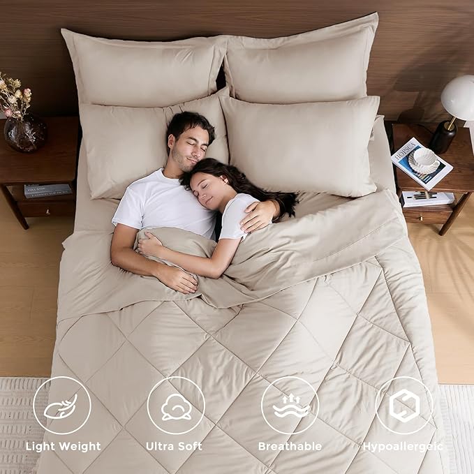 HEVUMYI Beige Tan Twin Comforter Set - Image 2