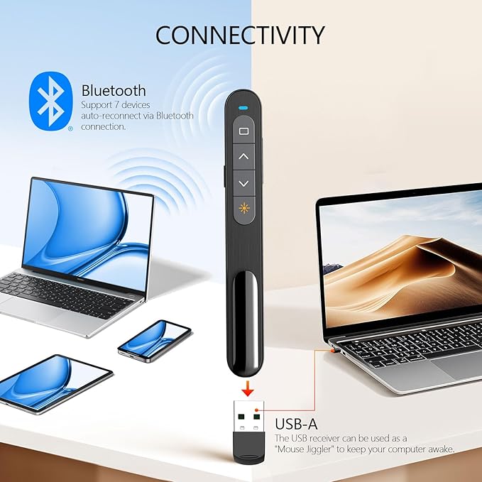 Norwii Bluetooth Presentation Clicker for PowerPoint, Wireless Presenter, Presentation Remote with Pointer, Slide Clicker with 328ft Long Range for Teacher and Presenter, macOS Applicable