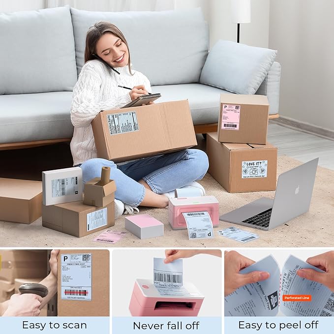 MUNBYN 4x6 Inch Blue Direct Thermal Shipping Labels, Commercial Grade Permanent Adhesive Fanfold Mailing Postage Label Paper for Thermal Printers and Packages, 500 Sheets per Stack