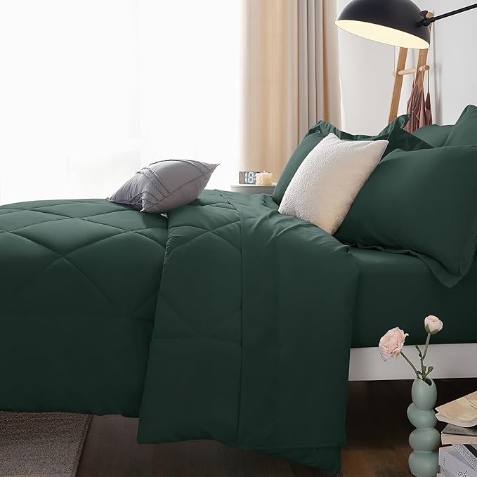 CozyLux King Size Comforter Set Forest Green - Image 9