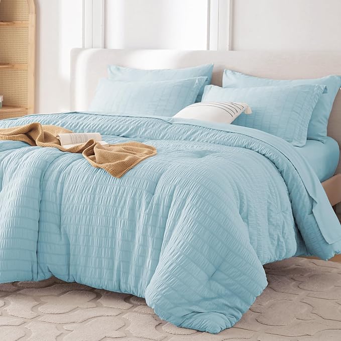 MUXHOMO 5 Pieces Twin Comforter Set, Seersucker Bed in a Bag Twin Size by MUXHOMO