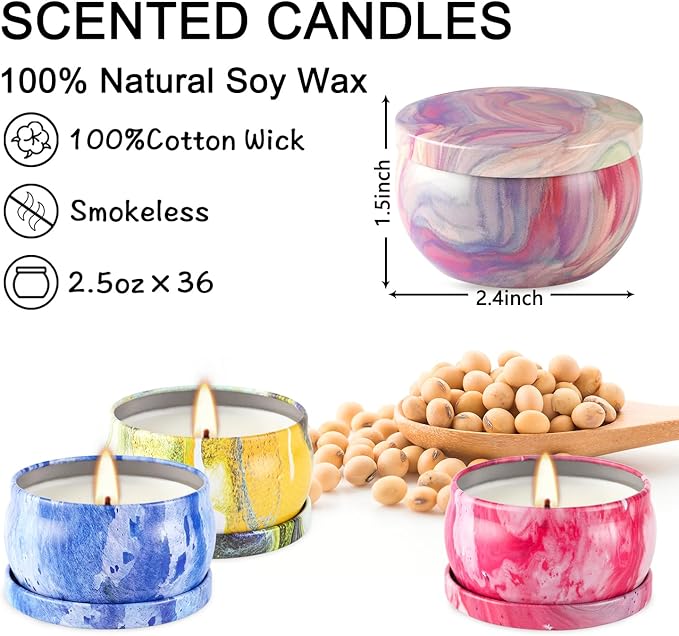 WPONSZU Scented Candles Gifts Set 24 Pack Soy Wax Travel Tin Jar Candles - Image 4