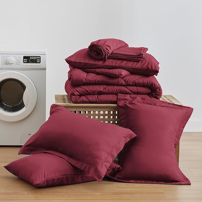 Love's cabin Full Comforter Set Burgundy, 7 Pieces Full Bed in a Bag, All - Image 6