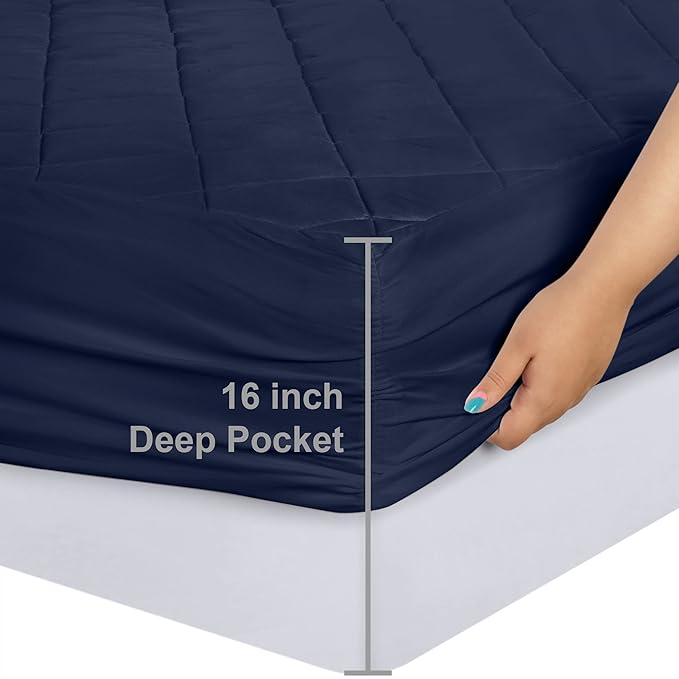Utopia Bedding Quilted Fitted Mattress Pad, King Size, Elastic Fitted Mattress - Image 3