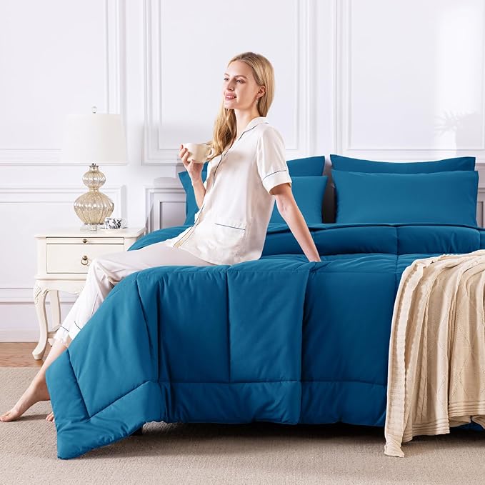 CozyLux Queen Comforter Set Teal, 7 Pieces Bed in a Bag, Teal Comforters Queen - Image 7