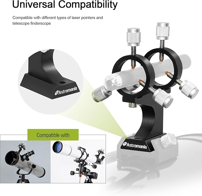 Astromania Aluminum Alloy Adjustable Laser Finder Scope Mounting Bracket with 1/4 Screw- 30mm Inside Diameter (Pair) - for Astronomy Laser Pointer