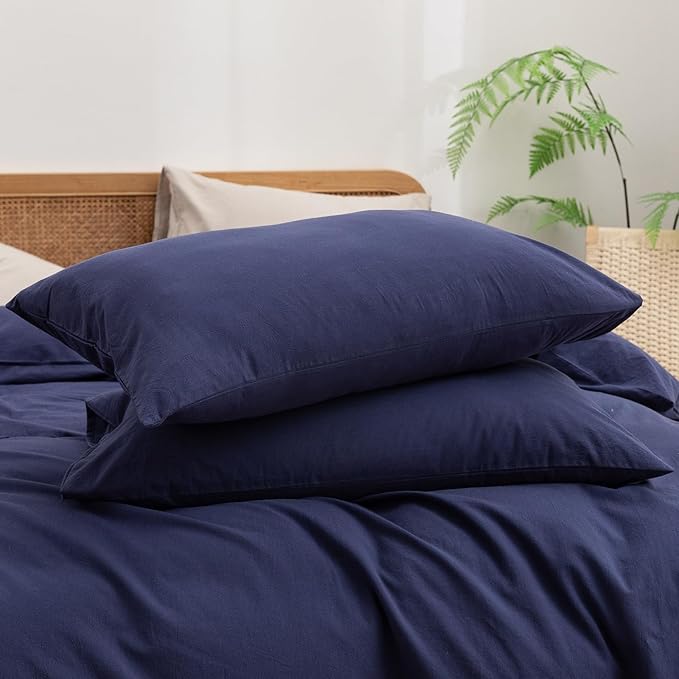 BESTOUCH Duvet Cover Set 100% Washed Cotton Linen Feel Super Soft Comfortable - Image 7