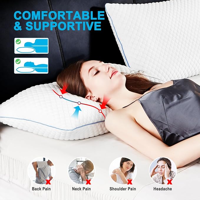 VVZ Cooling Bed Pillows Queen Size Set of 4, Shredded Memory Foam Pillows Cool - Image 2