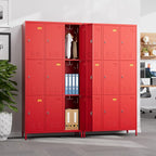 SUPEER 9 Doors Metal Locker with Business Card Holder and 27 Hooks,Metal Locker for Employees with Ventilation Holes for School Garage Office Gym Home,Assembly Required,Red