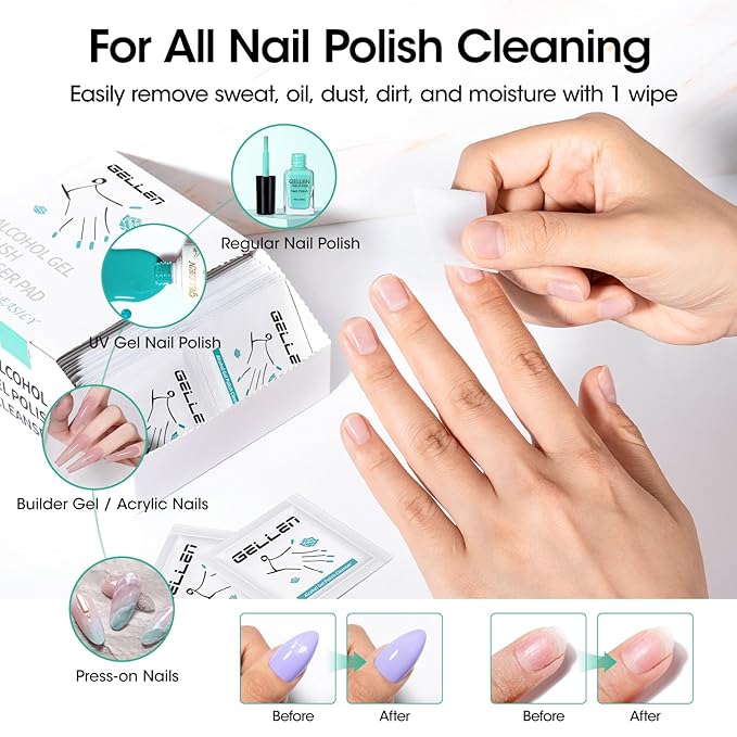 Gellen 400 Pack Nail Cleanser Pads and Acetone Nail Polish Remover Pad Kit - Image 8
