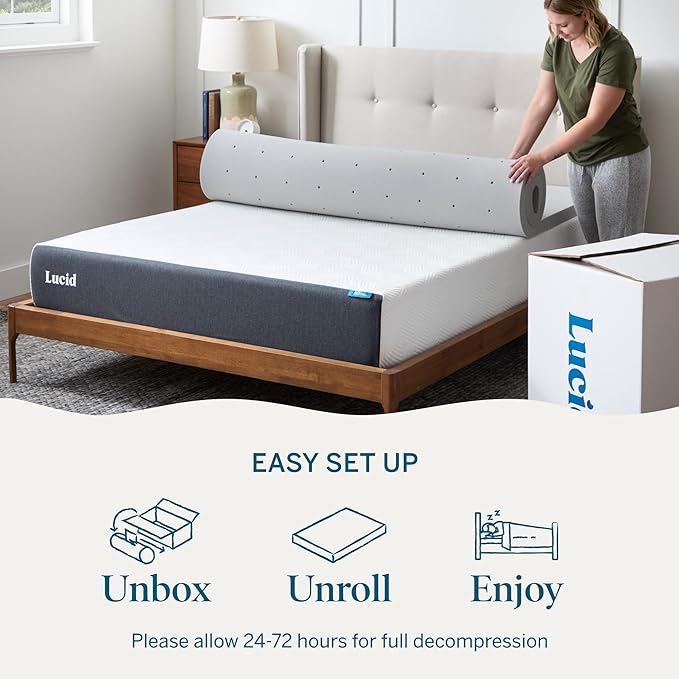 Lucid 3 Inch Bamboo Charcoal Infused Memory Foam Mattress Topper - Image 6