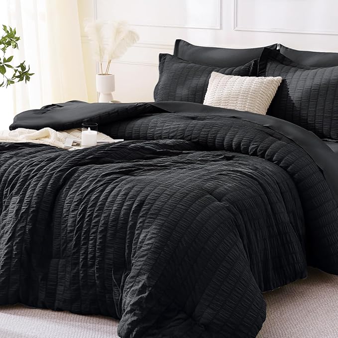 MUXHOMO 5 Pieces Twin XL Comforter Set, Seersucker Bed in a Bag Twin XL Size by MUXHOMO