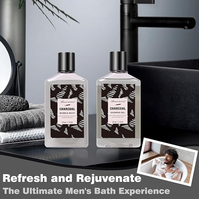 Father Day Gift for Men Spa Gifts for Men, Charcoal Bath and Body Gift Set for - Image 3