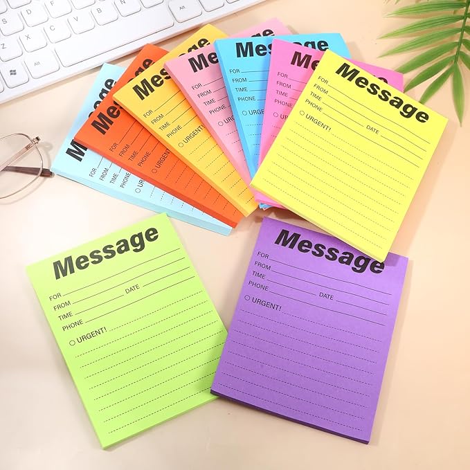 9Pack Phone Message Pads for Office, 4 x 5 Inch Self-Stick Note Pads, While You were Out Message Pad Neon Sticky Notes, Urgent Sticky Note for Work Call, Office Supplies, 50 Sheets/Pack (Style-A)