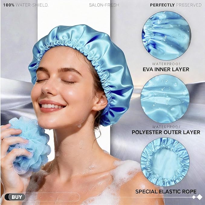 Smilco 4 Pack Shower Caps for Women, Reusable Waterproof Double Layer Bath Cap - Image 2