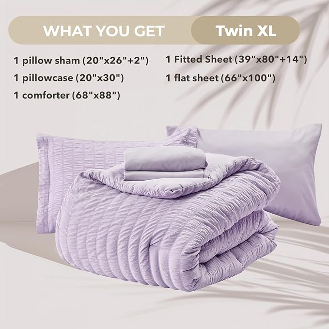 HYMOKEGE Lavender Twin XL Comforter Set Seersucker 5 Pieces, All Season Luxury - Image 5