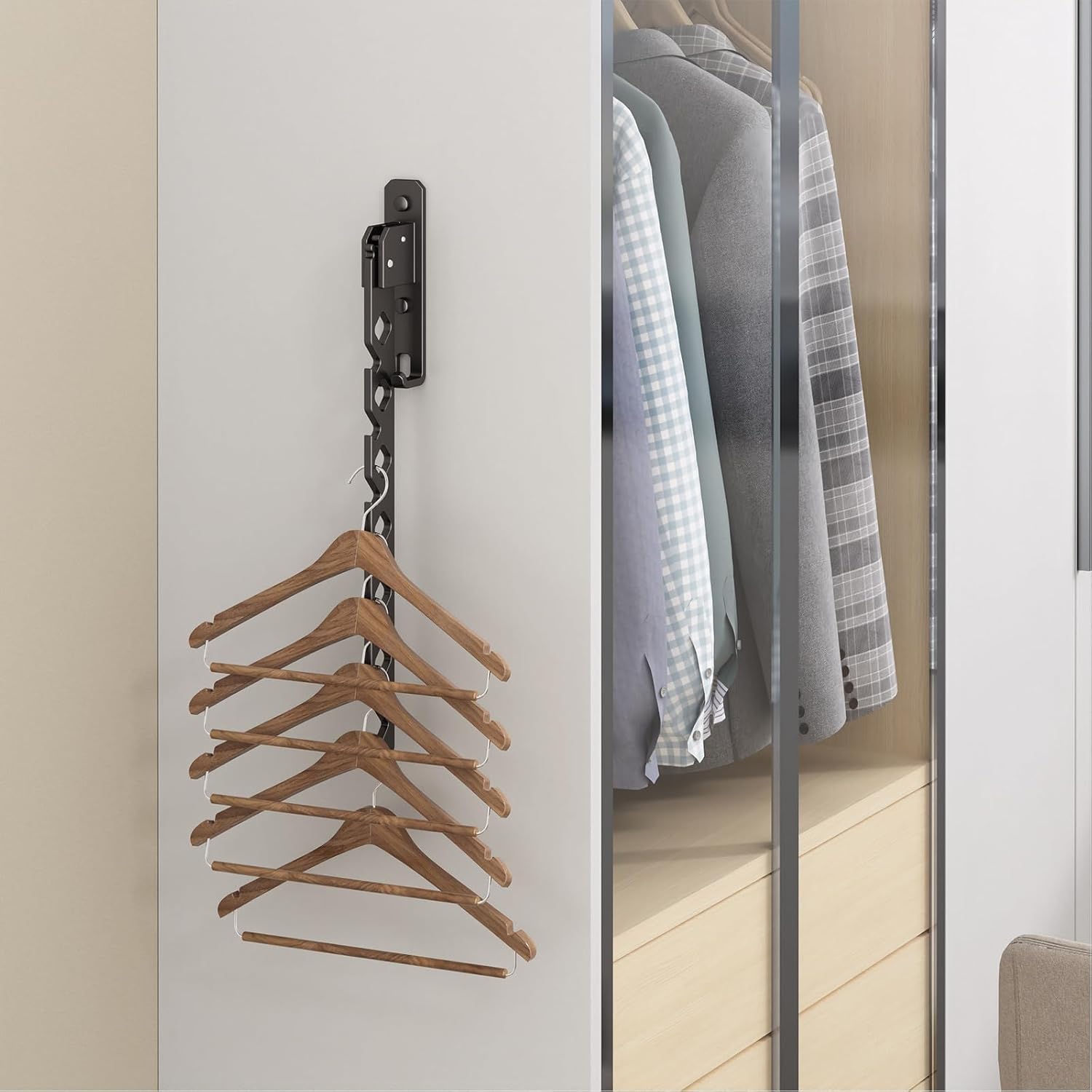 Wall Mounted Clothes Drying Rack, Wall Clothes Hanger Hook for Laundry Room Hanger Foldable, Wall Clothes Rack Indoor, Perfect for Small Spaces, Matte Black 2 Packs