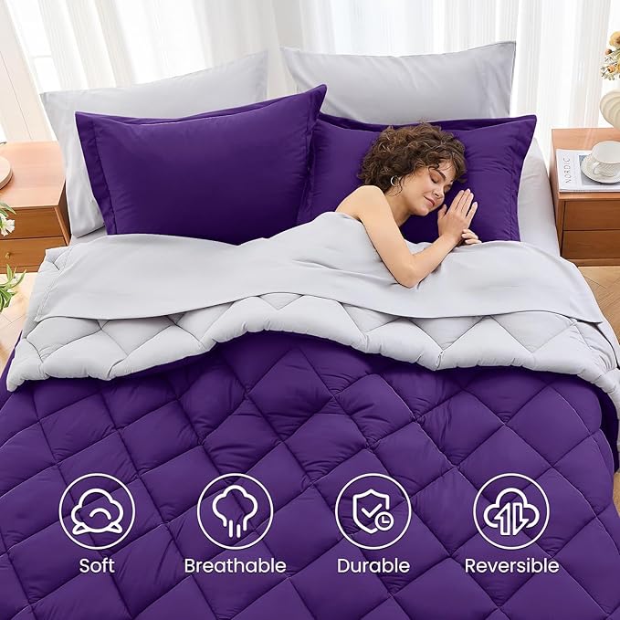MUXHOMO 7 Pieces King Comforter Set, Reversible Bed in a Bag King Size - Image 6