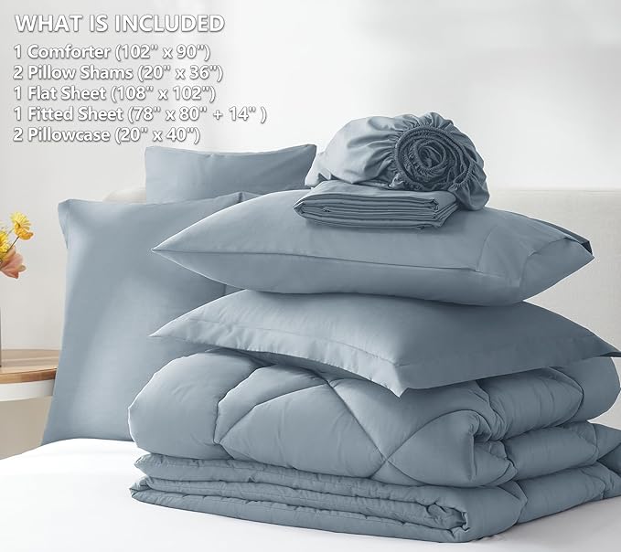 CozyLux King Size Comforter Set Dusty Blue - Image 6