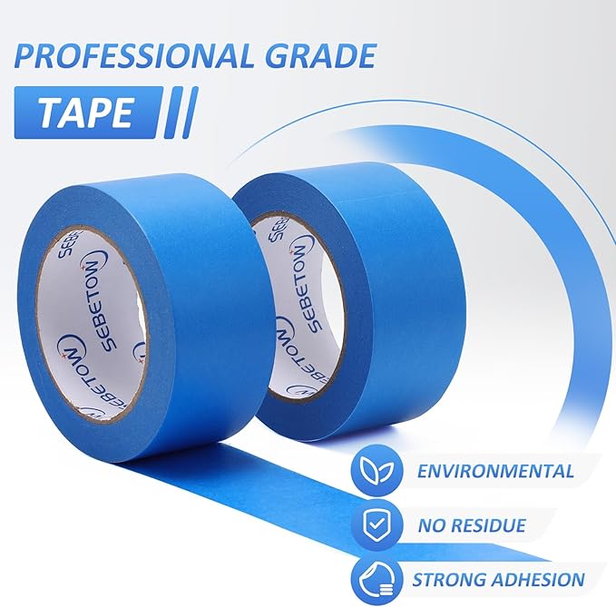 SEBETOW Blue Painters Tape 2 Inch Bulk - Blue Tape for Painting Automotive Walls Packing Removable NO Residue, Paint for Indoors & Outdoors, 2 Inches x 55 Yards x 5 Rolls