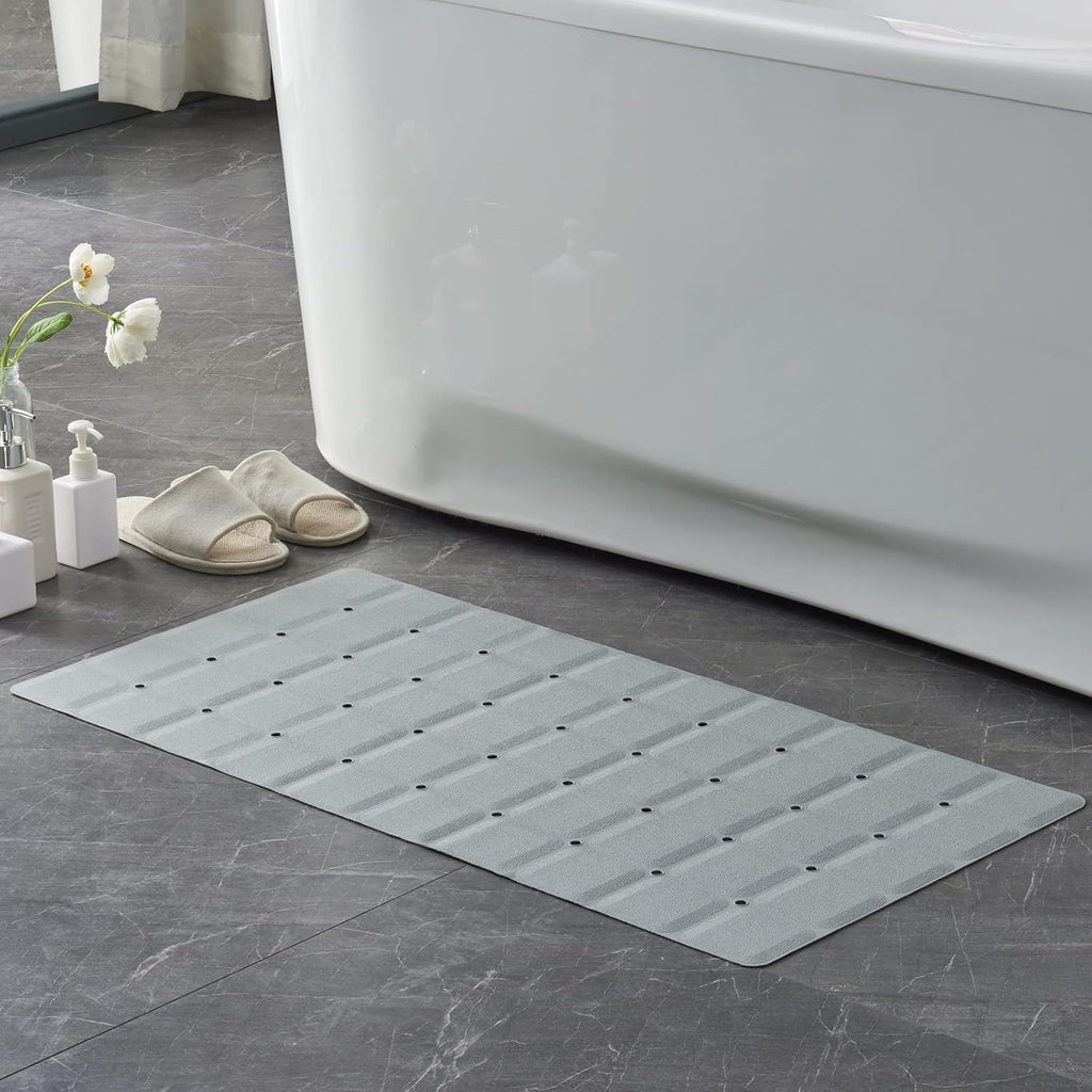 Foldable Silicone Bathtub Mat: Jumbo Size Heavy Duty Safety Bath Mat for Tub Without Suction Cups Non Slip Bath & Shower Mat for Textured, Reglazed, Refinished Tub (Grey, 35.8 x 17.7)