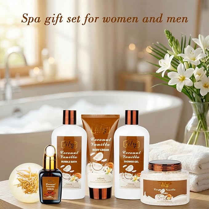 Mothers Day Gifts for Mom, Gifts for Women, 7-Piece Coconut Vanilla Bath and - Image 4