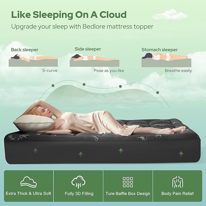 BEDLORE Full Size Mattress Topper Viscose Derived from Bamboo, Thick Pillow Top - Image 4
