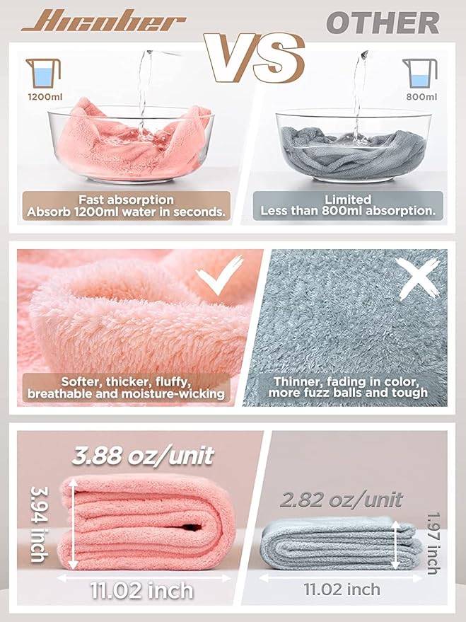Hicober Microfiber Hair Towel Wrap, Fast Drying Hair Towels - Image 2