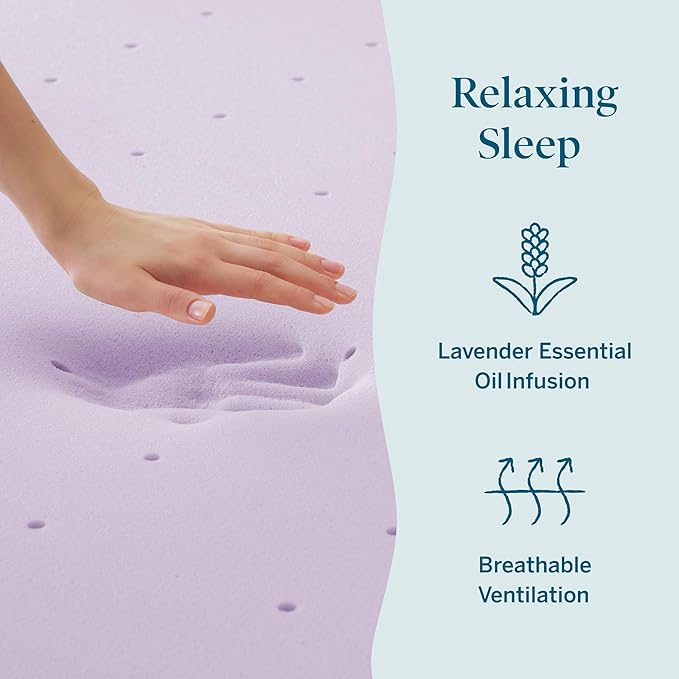Lucid 2 Inch Lavender Memory Foam Mattress Topper, King Size – Essential Oil - Image 4