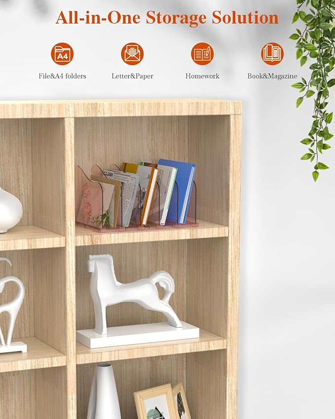 COWVTUJ Adjustable Rose File Organizer for Desk, Vertical File Folder Holders for Magazines, Upright Desktop Binder Organizer, Clear Paper Bookshelf Divider File Sorter for School Office Supplies