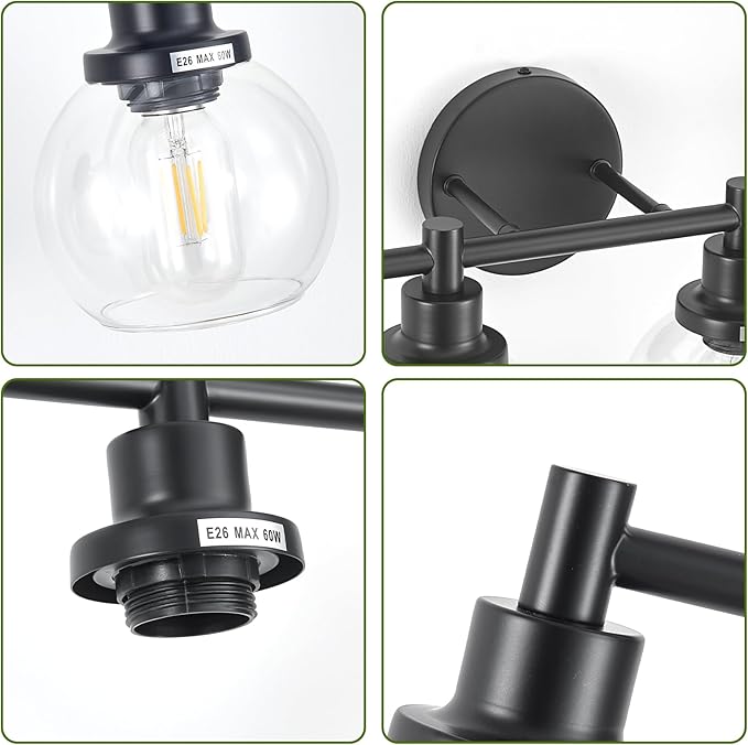 4-Light Bathroom Light Fixture Black Vanity Lights Over Mirror Modern Wall - Image 4