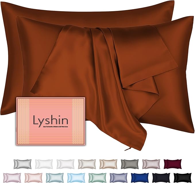 Silk Pillow Cases 2 Pack Standard Size by LYSHINSILKPILLOWCASES