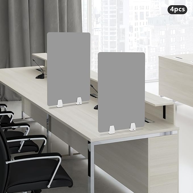 4PCS Desk Dividers Office Partitions,Privacy Desk Panel Protective, Frosted Acrylic with Clamps Classroom Privacy Shield for Offices Schools Call Centers 23.62x15.75in (Grey)