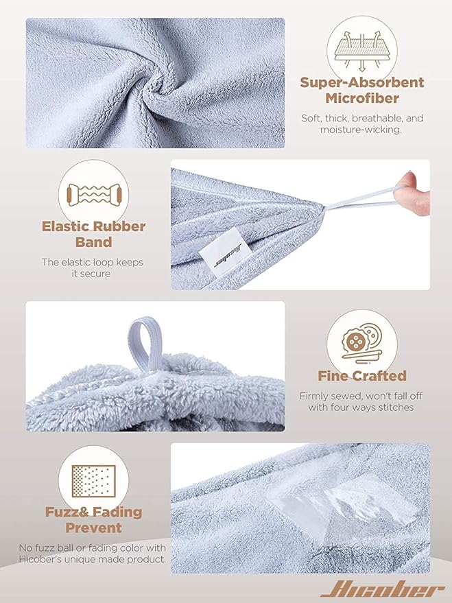 Hicober Microfiber Hair Towel Wrap, Fast Drying Hair Towels - Image 3