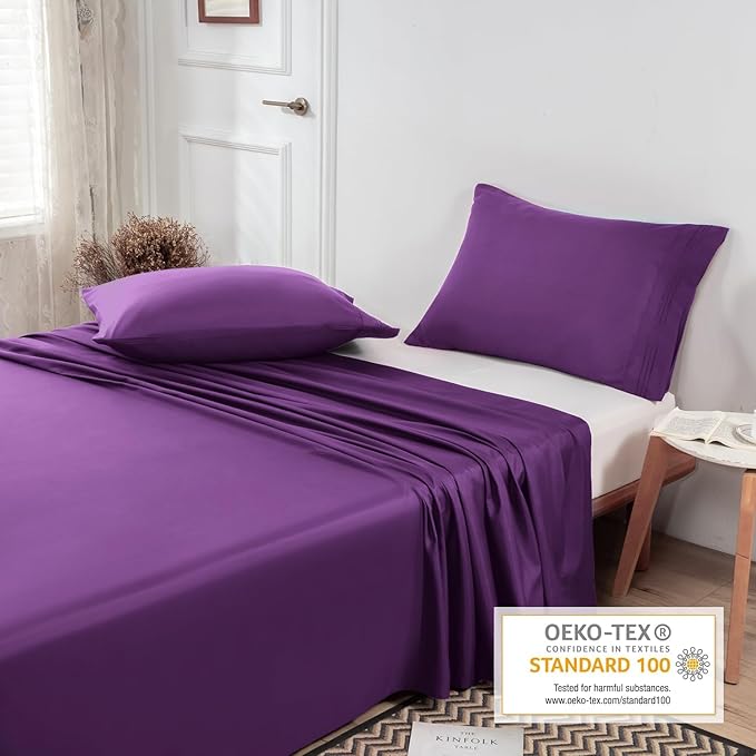 Lirex Purple Flat Sheet Twin, Ultra Soft & Breathable Brushed 1800 Microfiber - Image 4