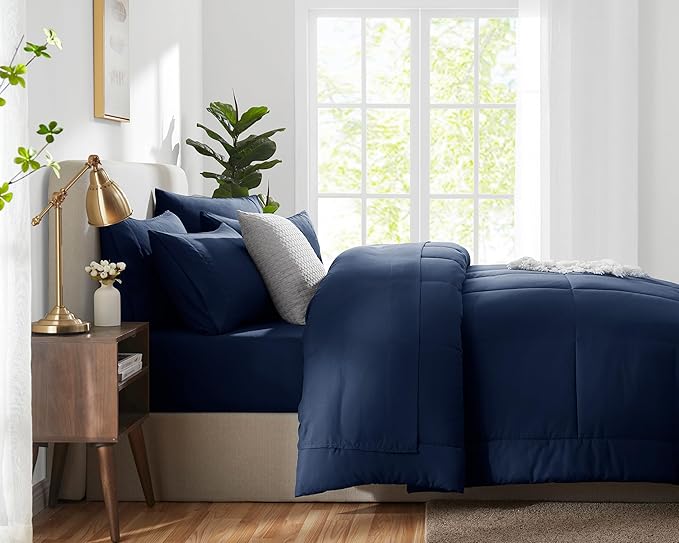 CozyLux King Size Comforter Set Navy Blue, 7 Pieces Bed in a Bag, All Season - Image 9