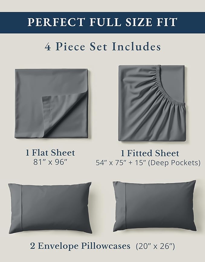 LANE LINEN 100% Organic Cotton Full Size Sheets, Hotel Like Crisp Percale Low - Image 4