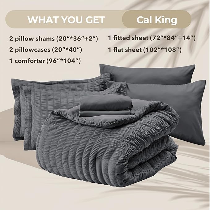 HYMOKEGE California King Comforter Set Seersucker 7 Pieces, All Season Luxury - Image 5